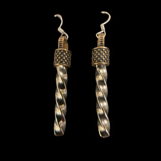 Polished Brass and sterling silver twisted earrings.