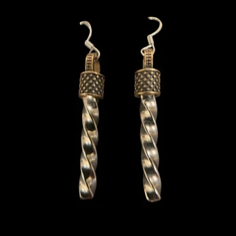 Polished Brass and sterling silver twisted earrings.